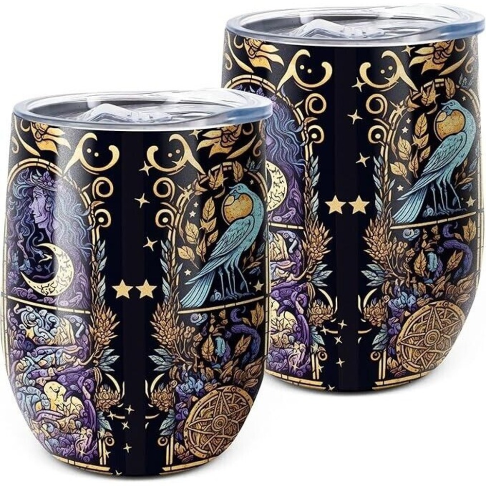 Witch Gothic 12 Oz Wine‎ Tumbler with Lid Stainless Steel Double Wall Coffee Cup
